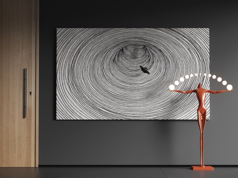  现代大幅挂画  现代抽象挂画   现代极简挂画 现代黑白挂画3d模型 