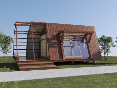  现代木屋 民宿建筑3d模型 