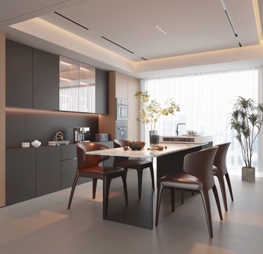  意式岛台餐厅3d模型 