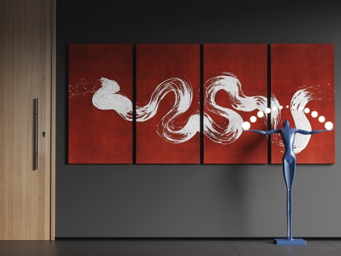  现代大幅挂画  现代抽象挂画  现代极简挂画 现代组合画su模型 