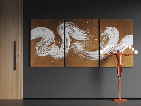  现代大幅挂画  现代抽象挂画  现代极简挂画 现代组合画3d模型 