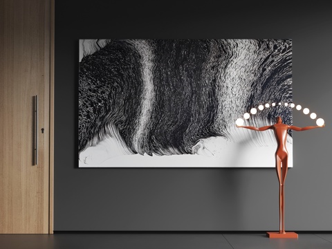  现代大幅挂画  现代抽象挂画   现代极简挂画 现代黑白挂画3d模型 