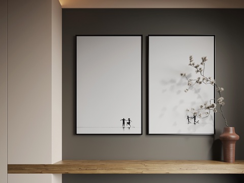  现代挂画  现代抽象挂画   现代组合画    现代极简挂画su模型 