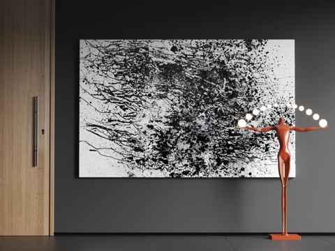  现代大幅挂画  现代抽象挂画   现代极简挂画 现代黑白挂画3d模型 
