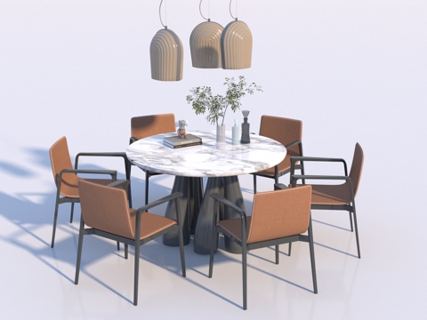 现代圆形餐桌椅3d模型 