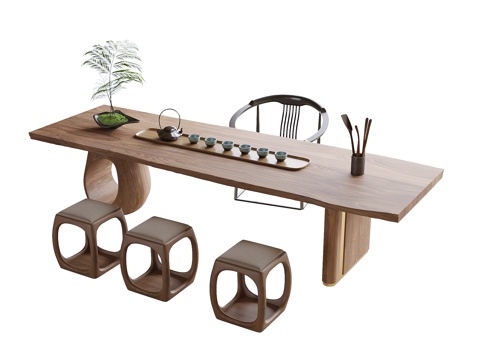  现代茶桌椅 茶具 凳子3d模型 
