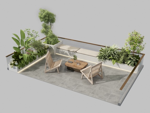  现代露台景观 庭院景观 居家庭院 花园露台 景观小品 植物su模型 