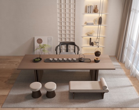  新中式茶桌椅3d模型 
