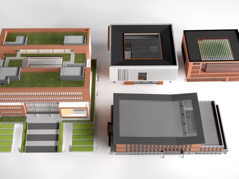  现代图书馆建筑 学校建筑 公共建筑su模型 