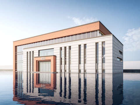  现代食堂建筑 学校食堂 学校建筑su模型 