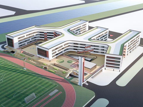  现代学校建筑 教学楼建筑 中小学建筑 行政楼 办公楼su模型 