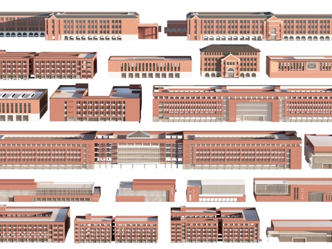  现代学校建筑 教学楼建筑 中小学建筑 行政楼 办公楼su模型 