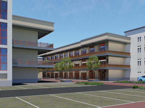  中式 古建 商业街 市场 建筑 步行街su模型 