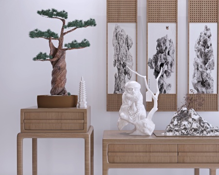  现代新中式达摩静心打坐雕塑艺术摆件3d模型 