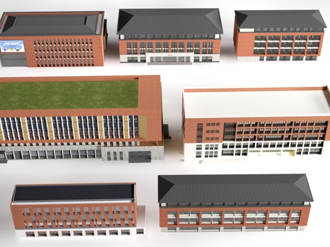  现代学校办公楼建筑 学校行政楼建筑su模型 