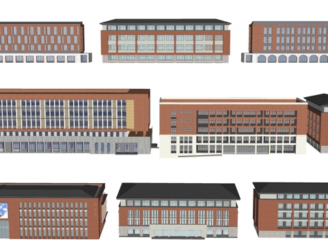  现代学校办公楼建筑 学校行政楼建筑su模型 