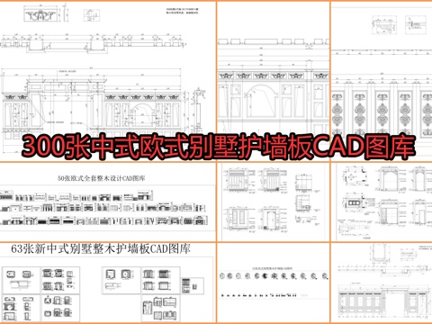  300张中式欧式别墅护墙板CAD图库cad施工图 