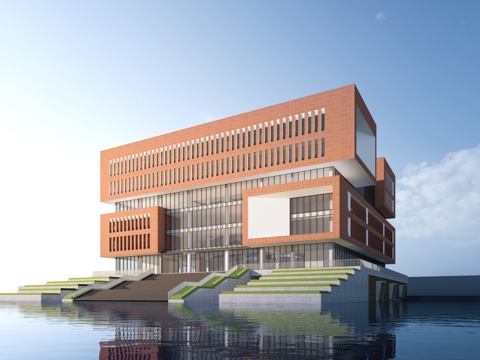  现代图书馆建筑 学校建筑 公共建筑su模型 