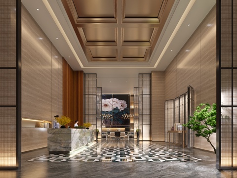  酒店前厅3d模型 