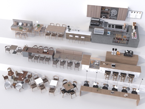  咖啡店桌椅 咖啡店吧台3d模型 