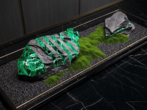  新中式景观造景 室内景观 苔藓植物 景观石3d模型 