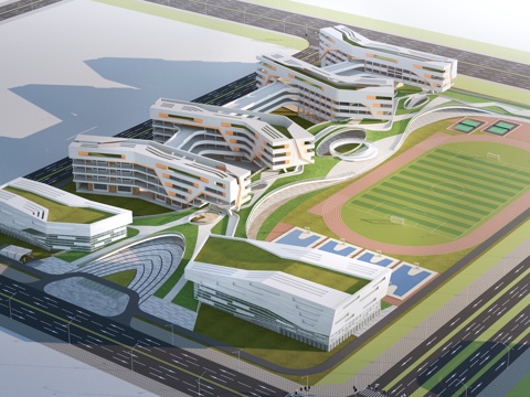  现代学校建筑 教学楼建筑 中小学建筑 行政楼 办公楼su模型 