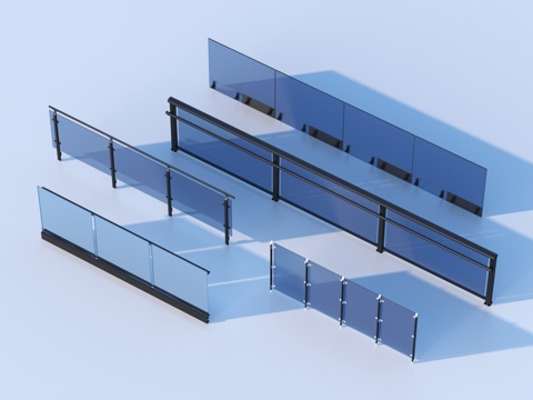  玻璃栏杆 扶手 围栏 护栏 栏杆3d模型 