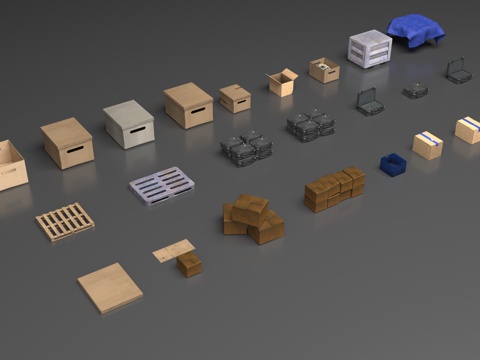  盒子与箱子3d模型 