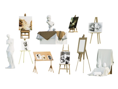  画架 × 雕塑 × 画室用品su模型 