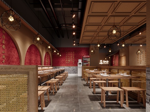  新中式餐饮3d模型 