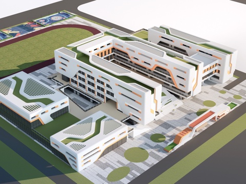  现代学校建筑 教学楼建筑 中小学建筑 行政楼 办公楼su模型 