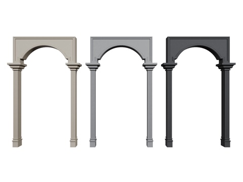  法式柱子 拱门 雕花门楣 石膏柱子su模型 