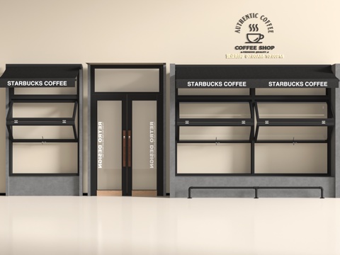  现代咖啡奶茶店玻璃门3d模型 