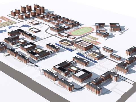  现代学校建筑 教学楼建筑 中小学建筑 行政楼 办公楼su模型 