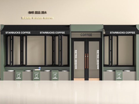 现代咖啡奶茶店玻璃门3d模型 