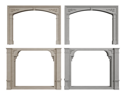  法式柱子 拱门 雕花门楣 石膏柱子su模型 