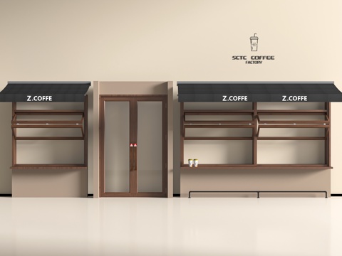  现代咖啡奶茶店玻璃门3d模型 