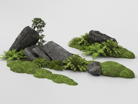  庭院小品 植物造景 景观小品 景观石 假山3d模型 