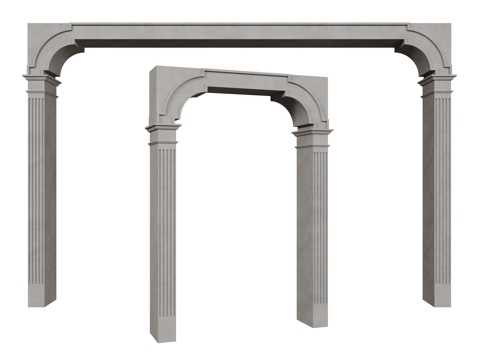 法式柱子 拱门 雕花门楣 石膏柱子su模型 
