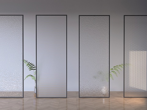 龟纹玻璃玄关隔断 玻璃屏风su模型 
