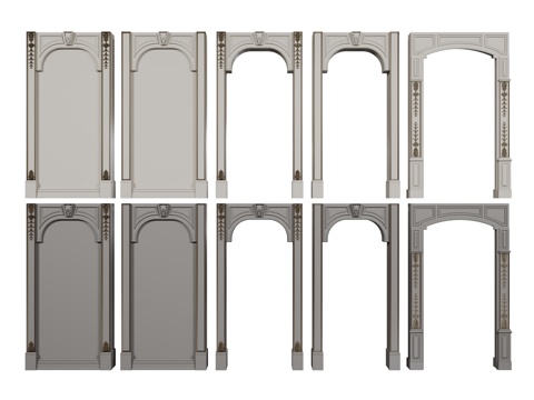  法式柱子 拱门 雕花门楣 石膏柱子su模型 