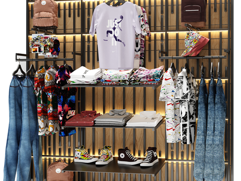  现代运动服饰专卖店衣架3d模型 