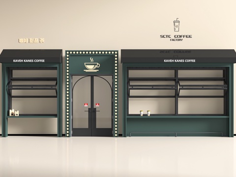  现代咖啡奶茶店玻璃门3d模型 