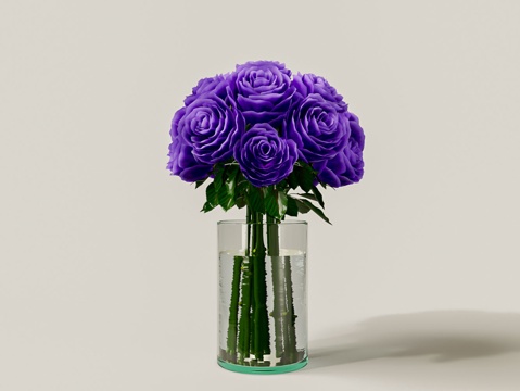  绿色植物 蓝色妖姬插花花瓶3d模型 