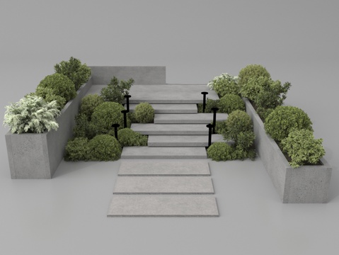  景观小品 庭院小品 台阶 植物造景3d模型 