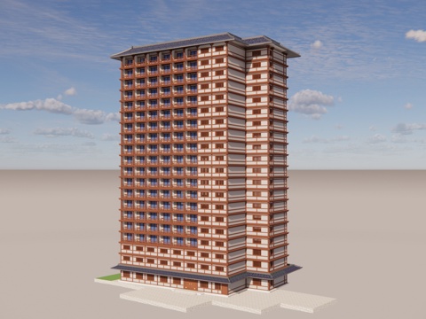  中式仿古高楼 高层建筑 酒店住宅su模型 