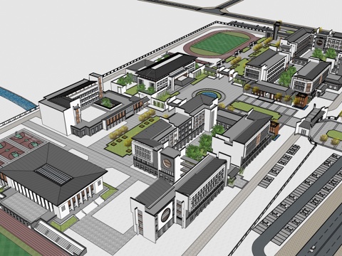  现代学校建筑 教学楼建筑 中小学建筑 行政楼 办公楼su模型 