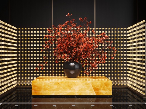  现代盆栽花艺摆台 花艺装置 花艺摆台组合 透光石 屏风3d模型 