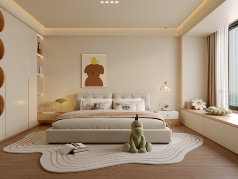  现代奶油风儿童房3d模型 