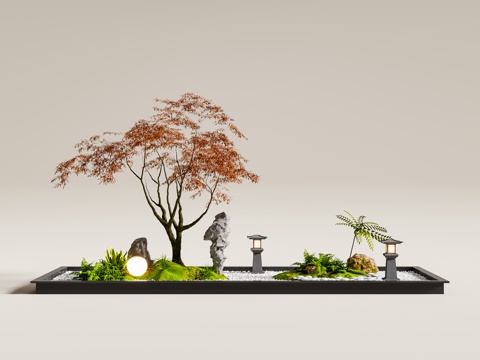  新中式景观小品 植物造景 景观造景su模型 